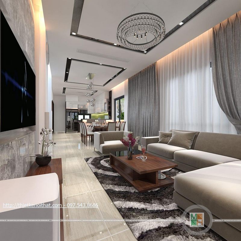 Thiết kế nội thất phòng khách biệt thự hiện đại Gamuda Garden Yên Sở Hoàng Mai Hà Nội
